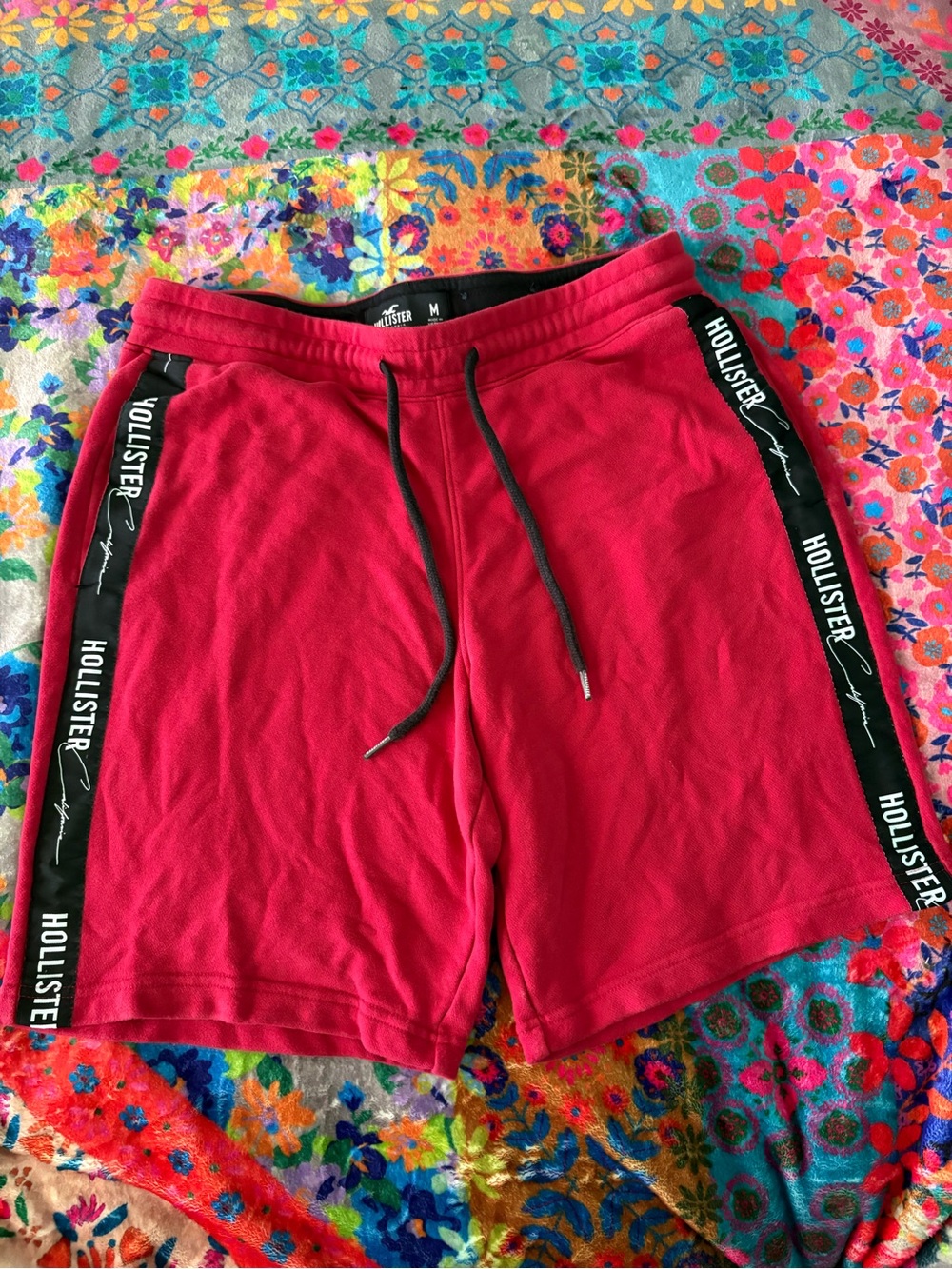 Hollister Men's Bright Red Drawstring Athletic Shorts